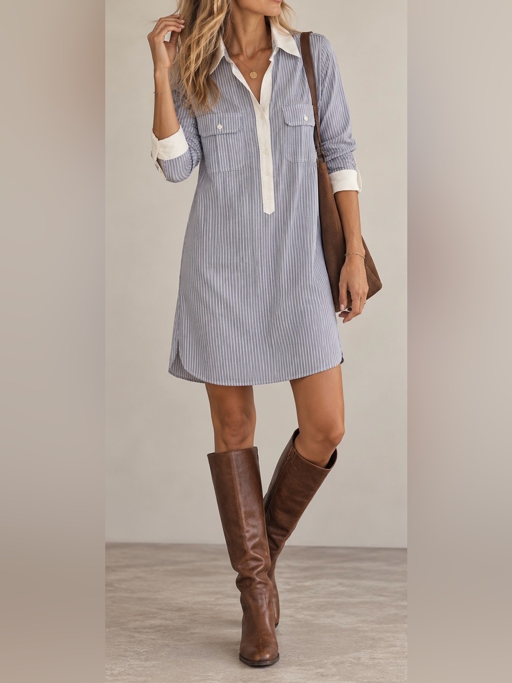 GAP Light Blue and White Striped Mini Shirt Dress